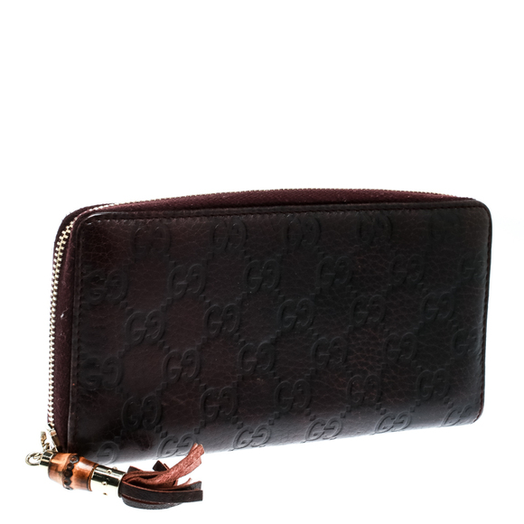 GUCCI Burgundy ssima Leather Bamboo Tassel Zip Around Wallet - Picture 3 of 8